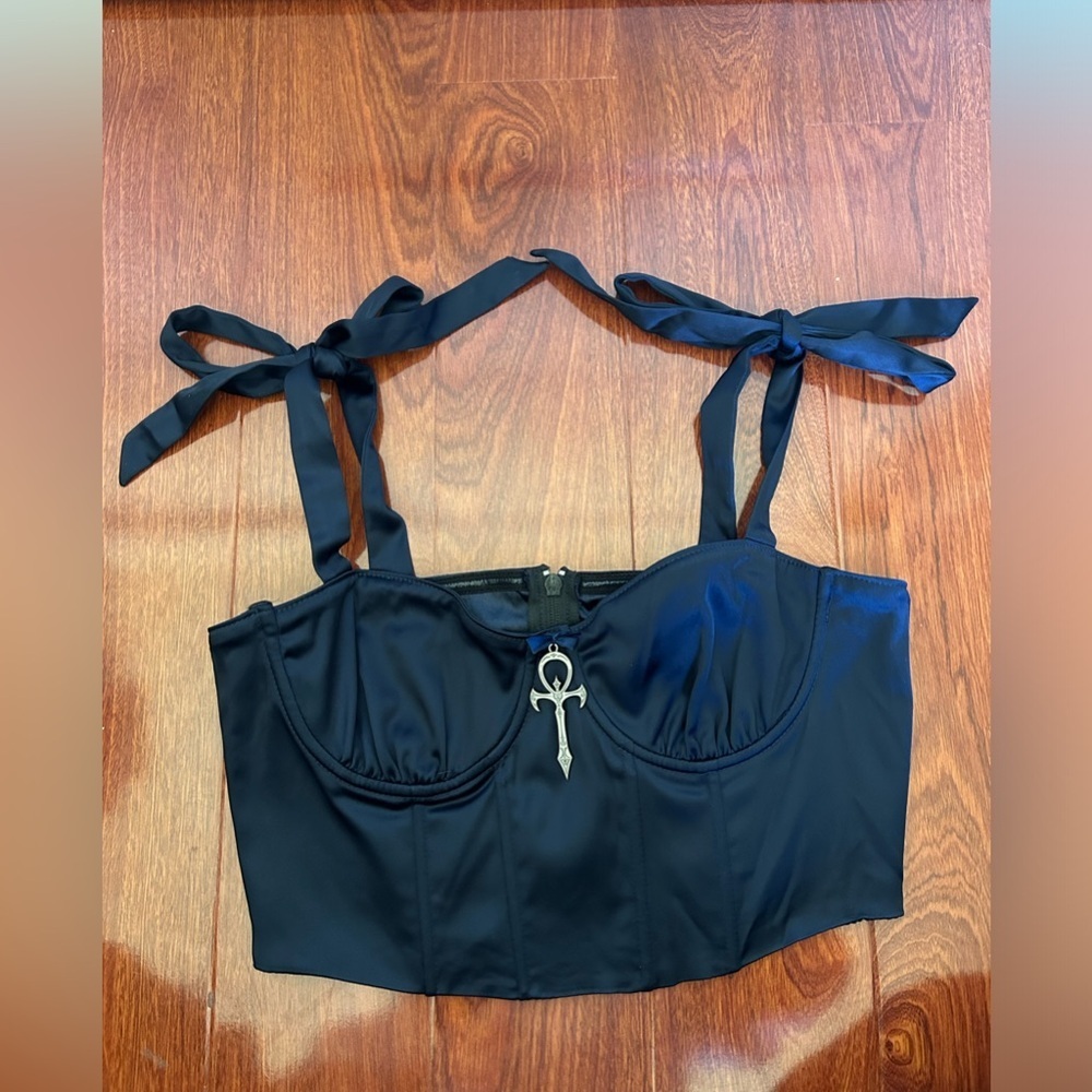 Dolls Kill Navy Corset Top with Adjustable Bow Straps Size M - Picture 1 of 7